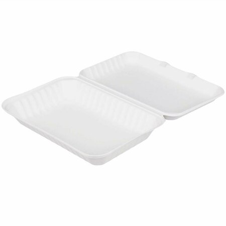 GREEN WAVE INTERNATIONAL TW-BOO-011 PE 9 x 9 x 3 in. Bagasse Evolution Hinged Container, White TW-BOO-011  (PE)